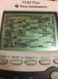A TI-84 Plus displaying a typical sort of distorted screen.